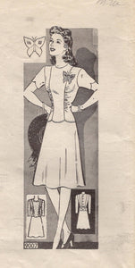 1940's Marian Martin One Piece or Two Piece Dress with Gathered Bodice and A line Skirt - Bust 35" - No. 9007