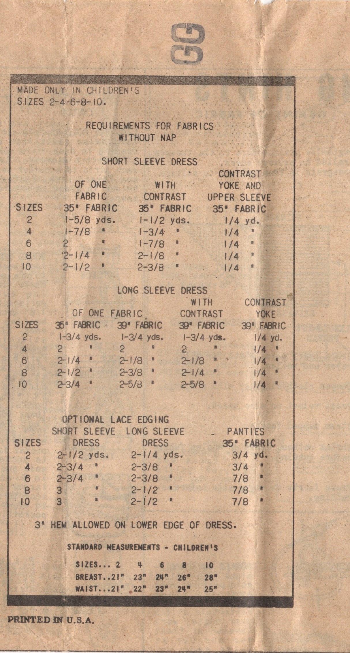 1940's Marian Martin Child's Dress with Yoke detail and Double Sleeve - Chest 24" - No. 9275