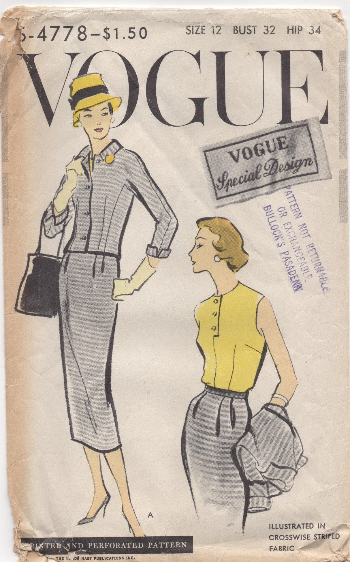 1950's Vogue Special Design Two Piece Suit and Blouse - Bust 32" - No. 4778