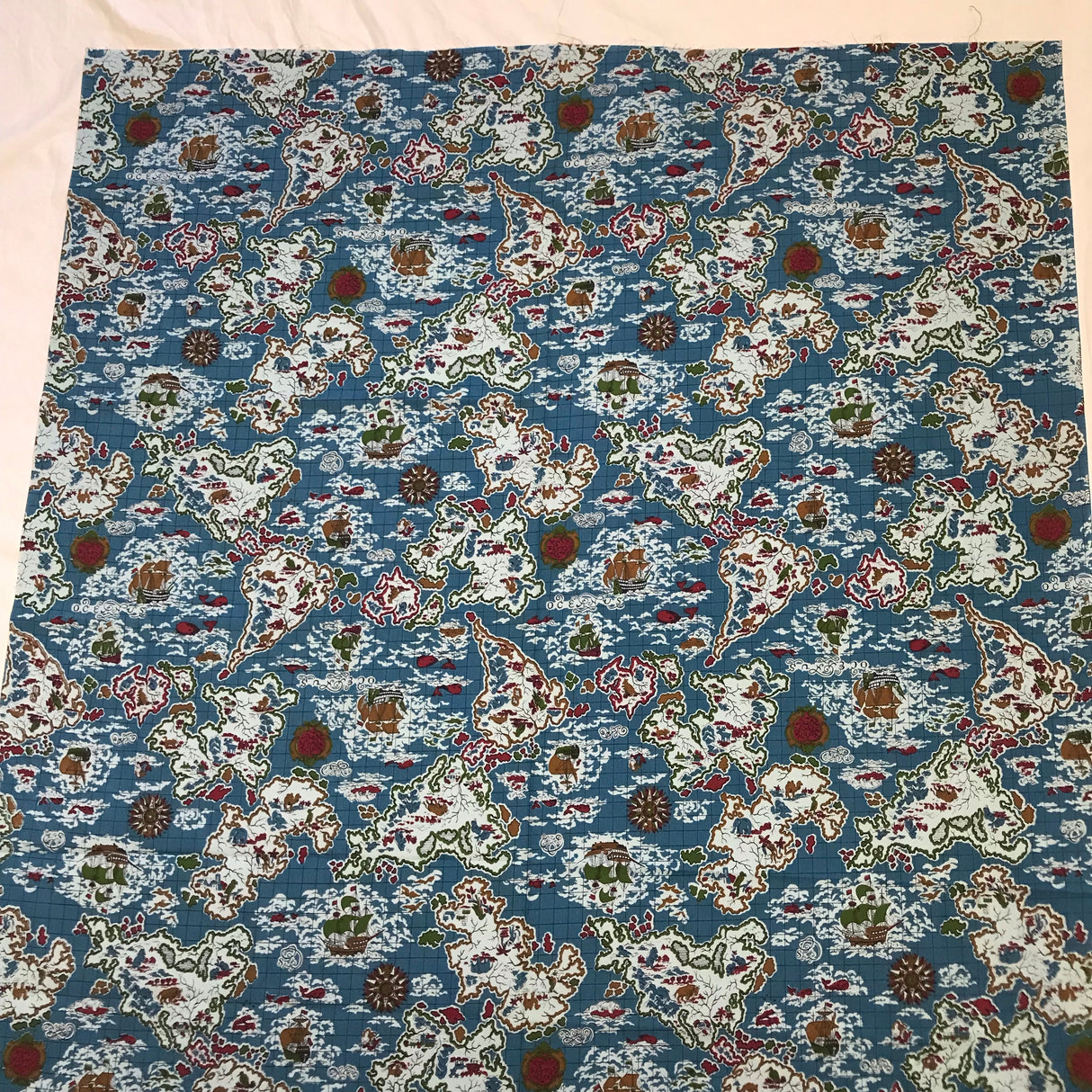 1950’s Novelty print with Ships, Mermaids and Maps cotton fabric by Bates