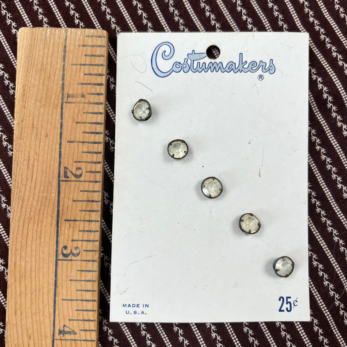 1950’s Costumakers Glass Rhinestones Buttons in metal shank - Clear - on card