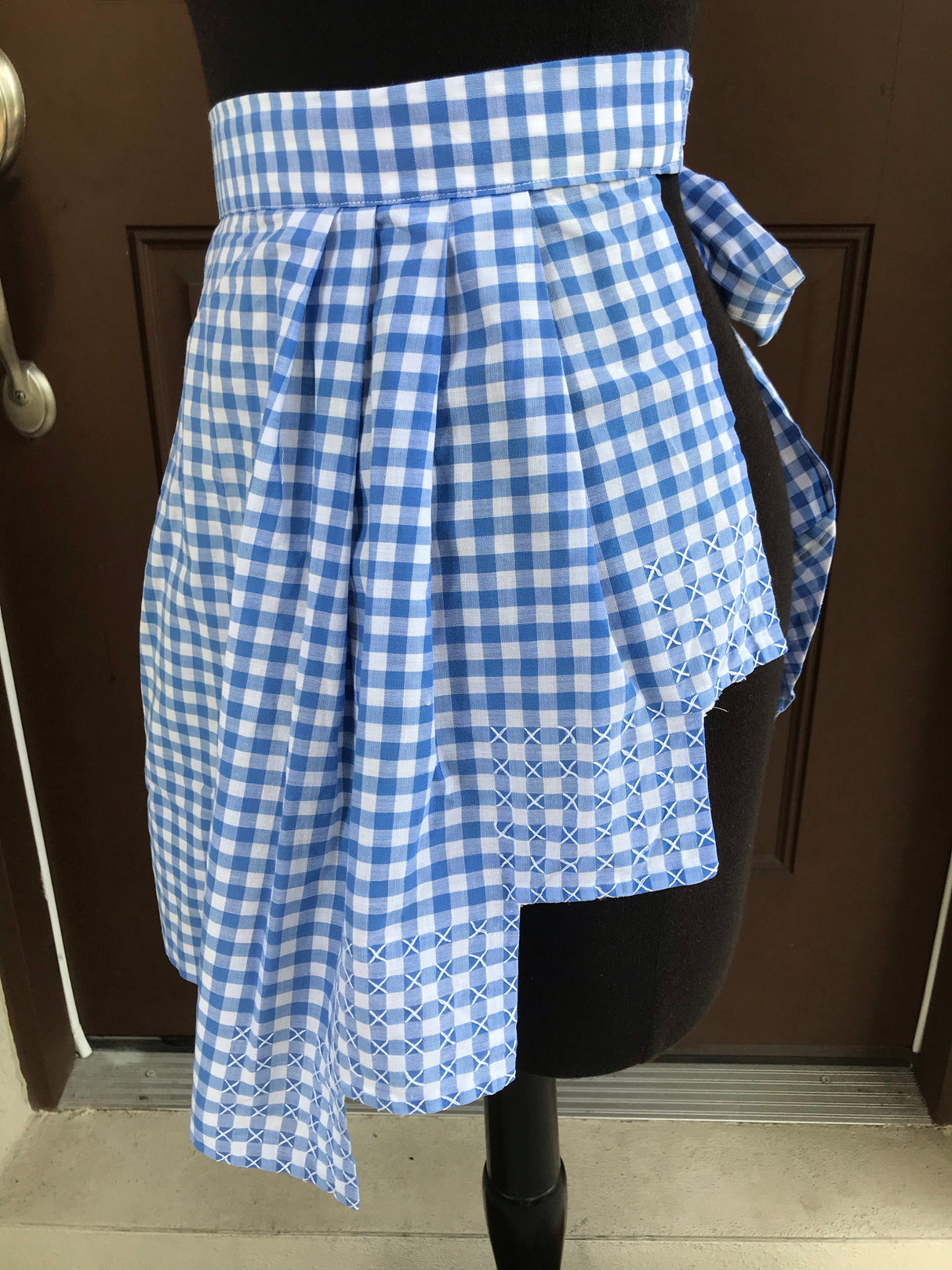 1950’s Blue Gingham with stitch detail- Half Apron - Cotton Blend