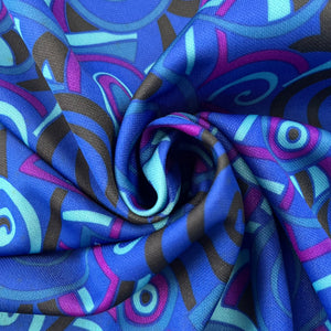 1970’s Bright Blue and Purple Abstract Double Knit Brushed Polyester - BTY