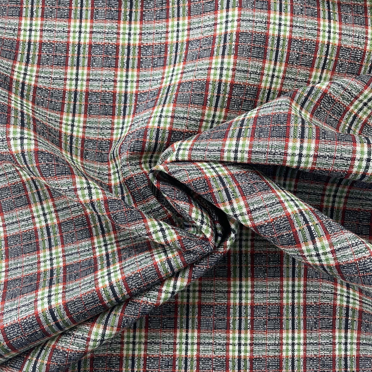 1970's Black and Green Plaid fabric