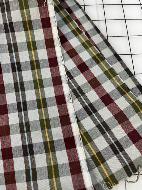 1980’s Yellow, Red and Green Plaid Cotton Blend Fabric - (P204)