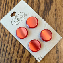 1970’s La Mode Red Plastic Shank Buttons - Opalescent - Set of 4 - Size 28 - 3/4" -  on card