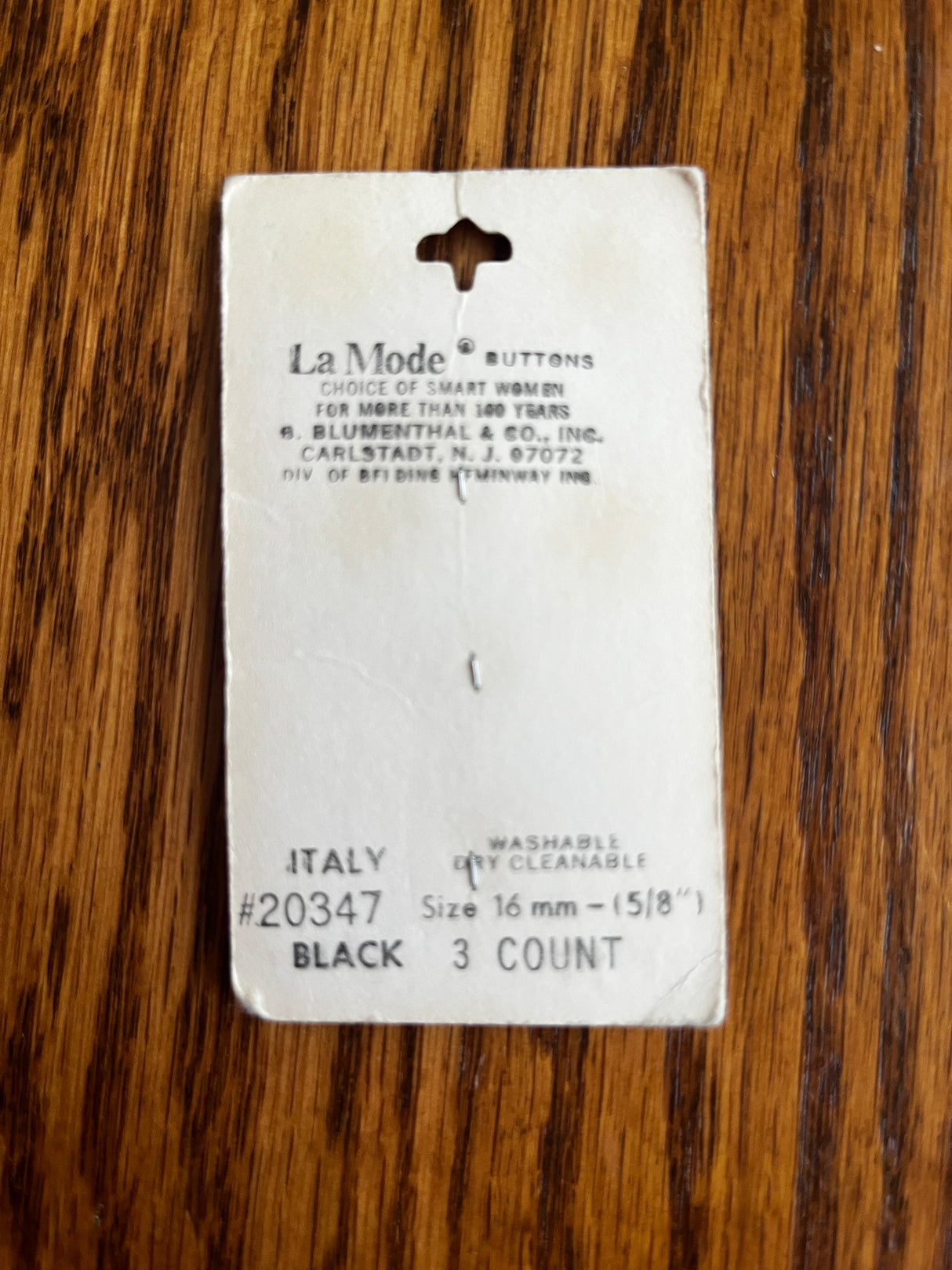 1980’s La Mode Black and Clear Plastic Buttons - Set of 3 - 5/8” - on card