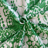 1970’s Green with White Mod Floral Border Print Double Knit Polyester Fabric - (P129)