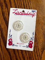 1950’s Lansing Off White Carved Plastic Buttons - Set of 2 - 7/8” - on card