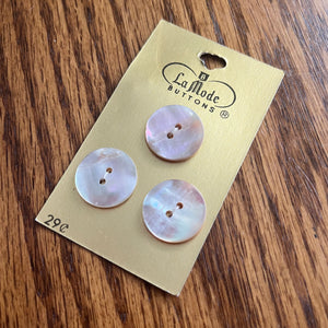 1970’s La Mode Mother of Pearl Buttons - White - Set of 3 - Size 30 - 3/4" -  on card