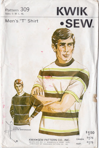 1970's Kwik Sew Men's T-Shirt pattern - Chest 34-48