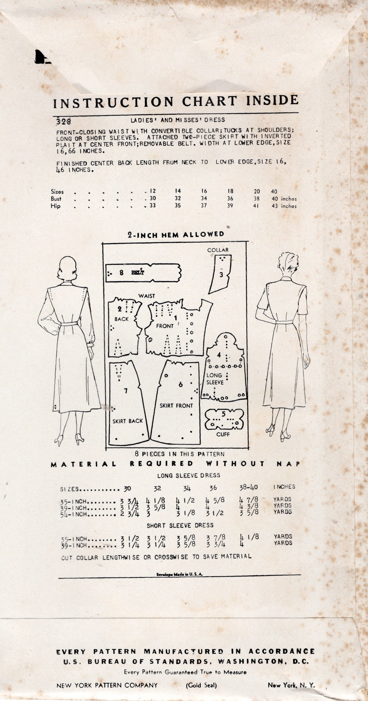 1940's New York Shirtwaist Dress with Tucked Shoulder Accent - Bust 32" - No. 328