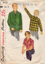 1950's Simplicity Boy's Button up Shirt in Three Styles - 16yrs - No. 4100
