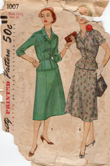 1950's Simplicity Misses' and Women's Two-Piece Suit Dress in Half Sizes - Bust 35" - No. 1007