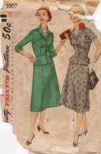 1950's Simplicity Misses' and Women's Two-Piece Suit Dress in Half Sizes - Bust 35" - No. 1007