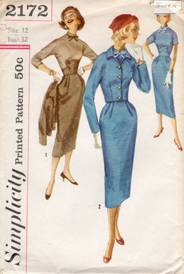 1950's Simplicity Fitted Waist Sheath Dress and Bolero Jacket - Bust 32