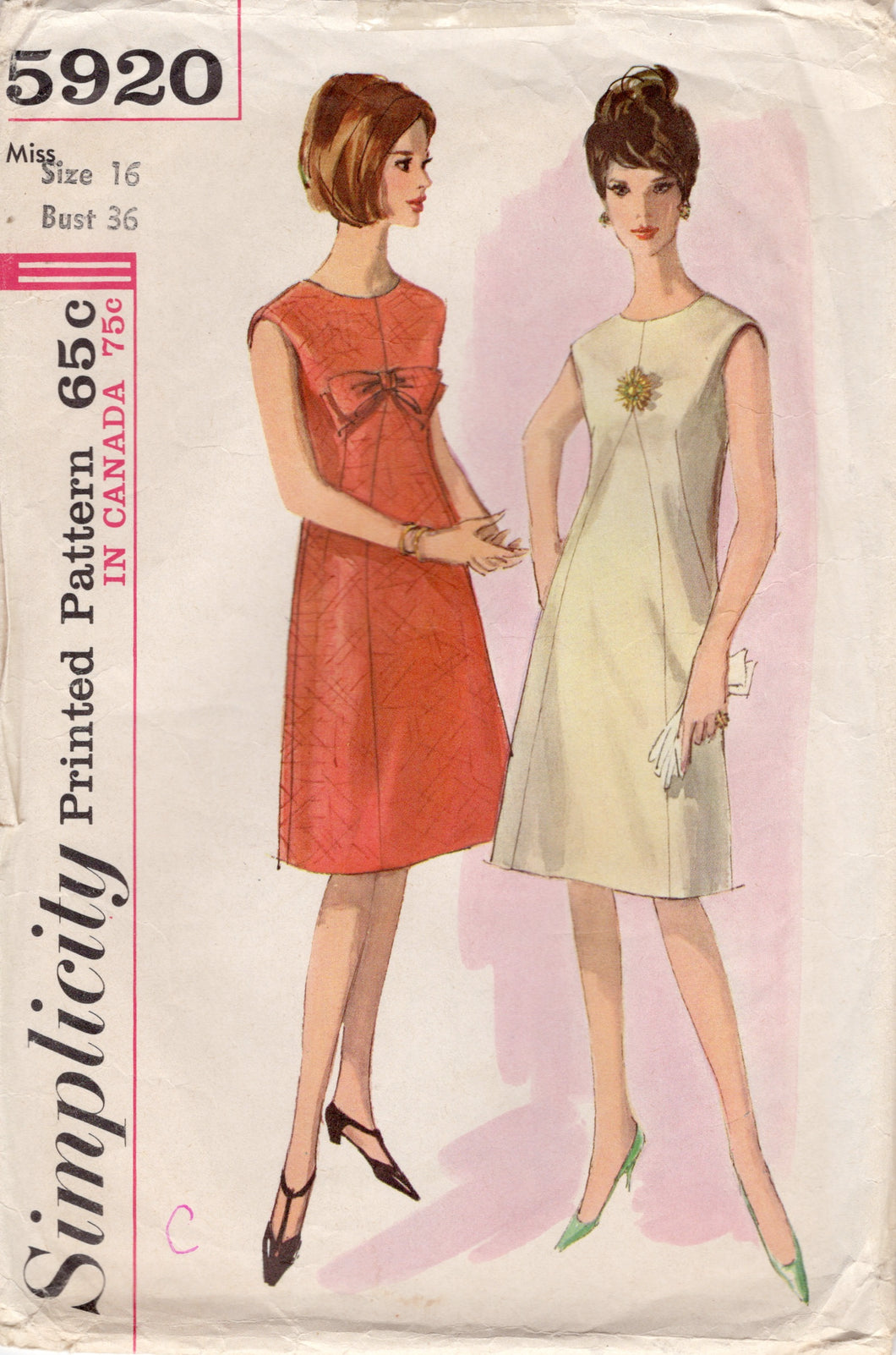 1960's Simplicity Misses' One-Piece Dress Pattern - Bust 36