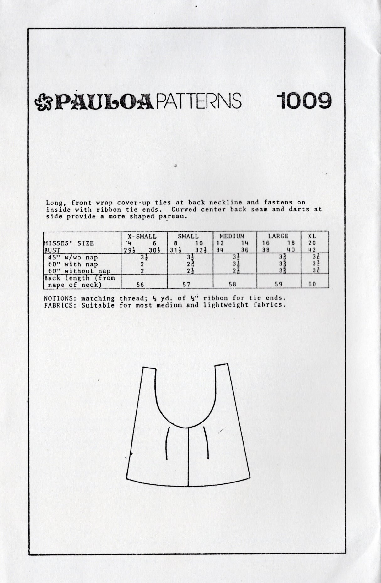 1980's Pauloa Patterns Wrap Dress with 18 was to tie - Bust 29.5-42" - No. 1009