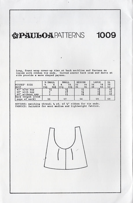 1980's Pauloa Patterns Wrap Dress with 18 was to tie - Bust 29.5-42" - No. 1009