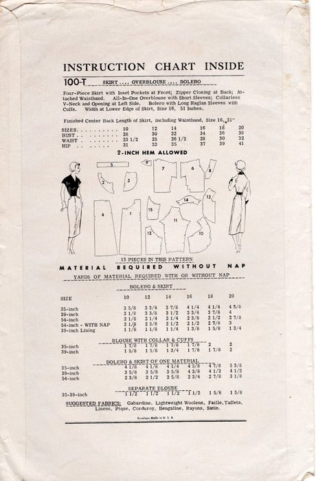 1950's Star Bolero Jacket, Overblouse Pattern - Bust 38" - No. 100-T
