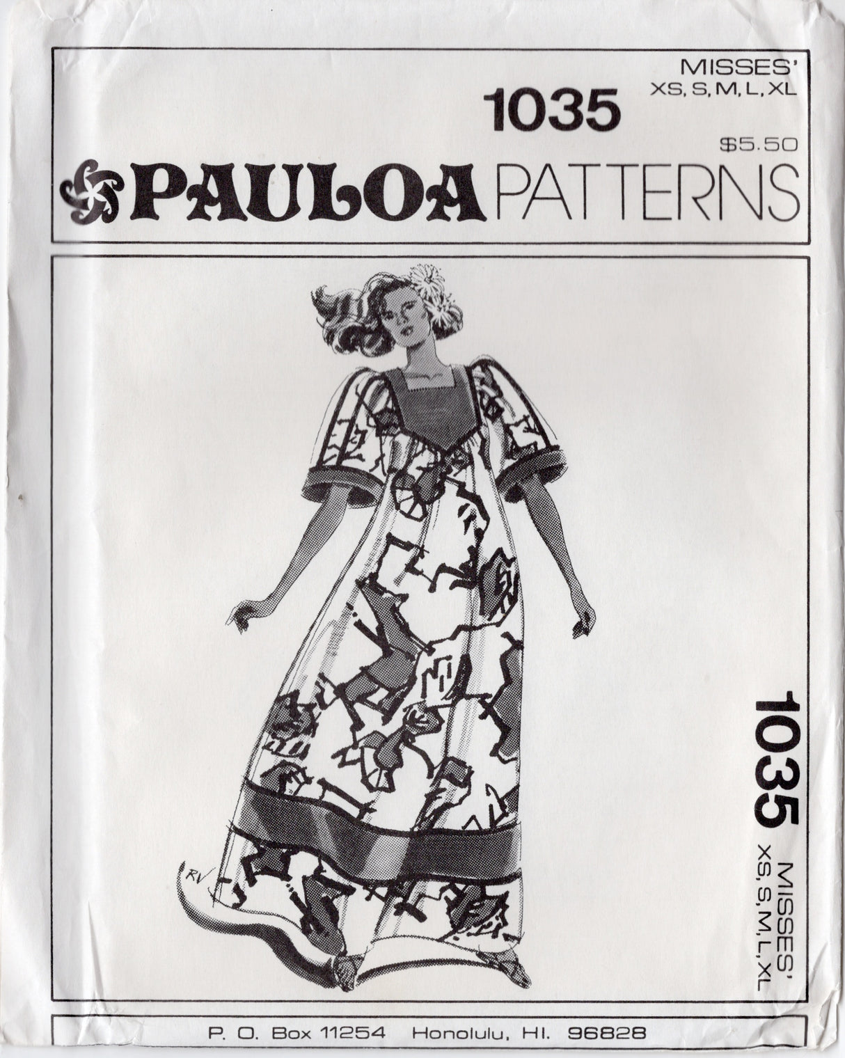 1980's Pauloa Patterns Maxi Dress with Large Yoke Pattern - Bust 29.5-44" - No. 1035