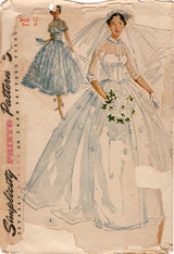 1950's Simplicity Wedding Gown or Bridesmaid Dress with Pointed Drop Waist bodice - Bust 30" - No. 4697