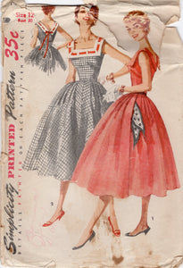 1950's Simplicity Fit and Flare Dress Pattern with Square Neckline and Large Collar - Bust 30" - No. 1044