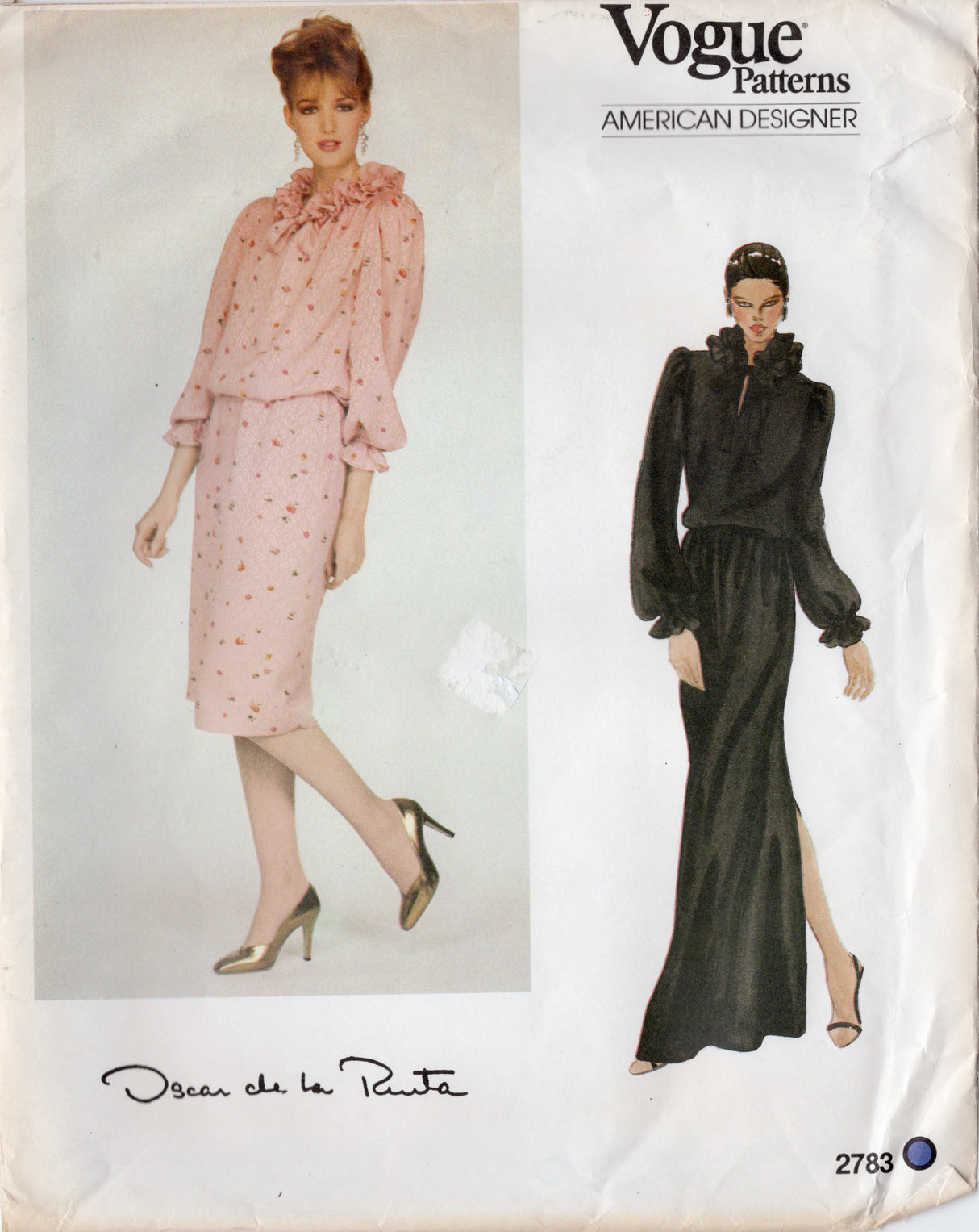 1980's Vogue American Designer Midi or Maxi Skirt and Top with Ruffle Collar Pattern - Bust 36" - No. 2783
