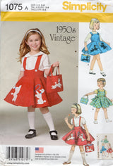 2010's Simplicity Child's 50's style Pinafore or Suspender Skirt with Poodle Appliques and Bag Pattern - Chest 22-27" - No. 1075