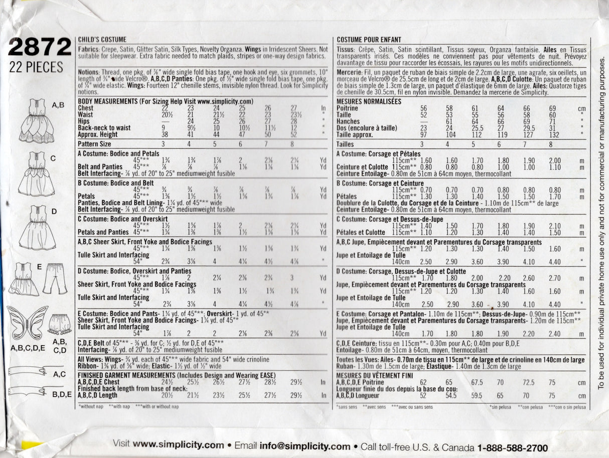 2000's Simplicity TInkerBell Disney Fairies Costume Pattern - Chest 22-27" - No. 2872