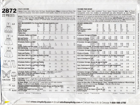 2000's Simplicity TInkerBell Disney Fairies Costume Pattern - Chest 22-27" - No. 2872