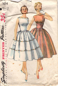 1950's Simplicity Fitted Waist Dress with Boat Neck and Gathered Skirt pattern - Bust 30" - No. 1614