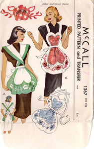 1940's McCall's Full Heart or Cross Strap Bib Apron - One Size - No. 1367