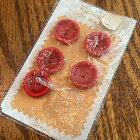 1960’s Fashion-Tone Plastic Buttons - Red - 1 1/8" -  on card