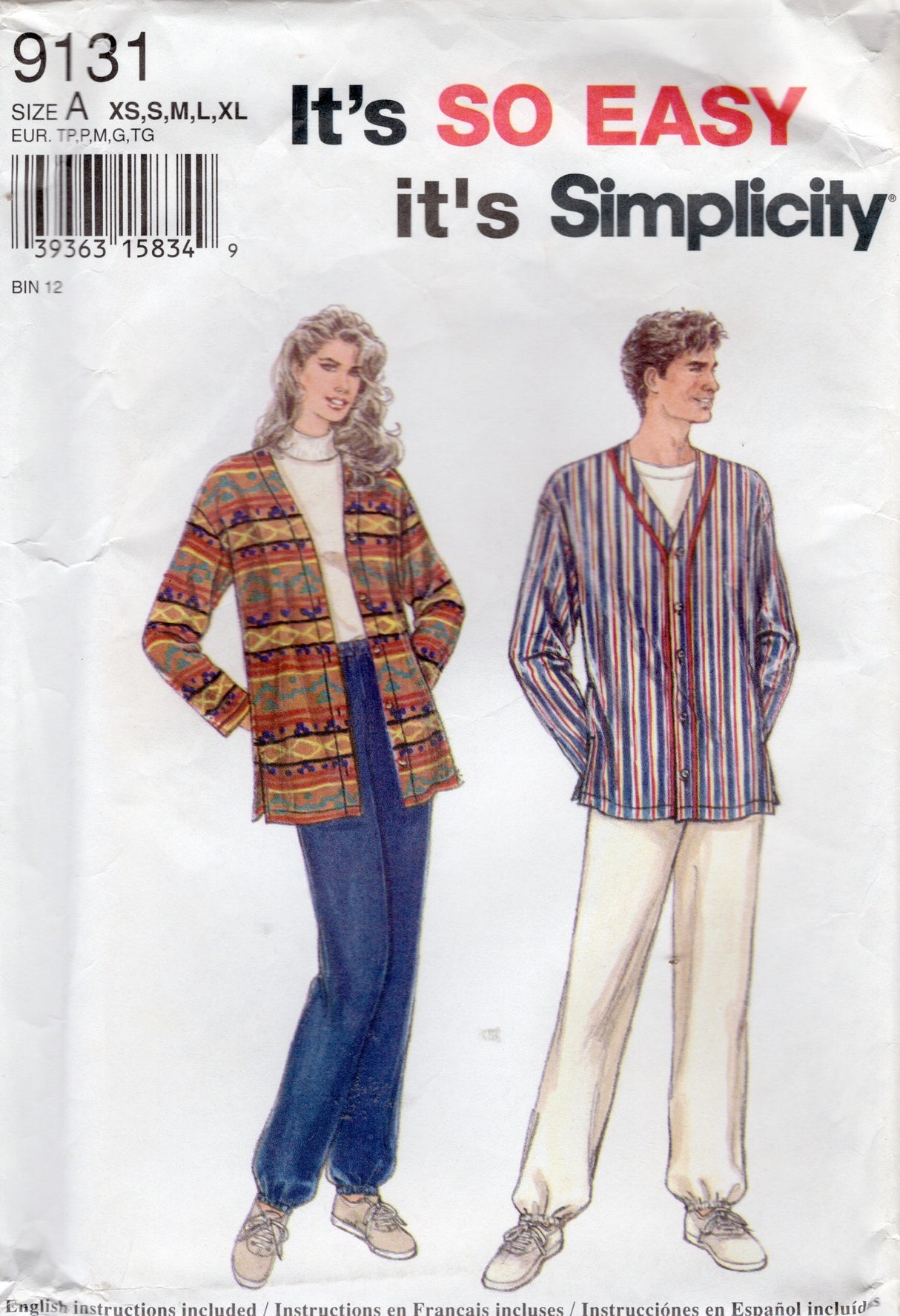 1990's Simplicity Unisex Button Up Shirt and Pants Pattern - Bust 30-46" - No. 9131