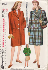 1940’s Simplicity Long or Short Box Coat Pattern - Bust 32” - No. 4563