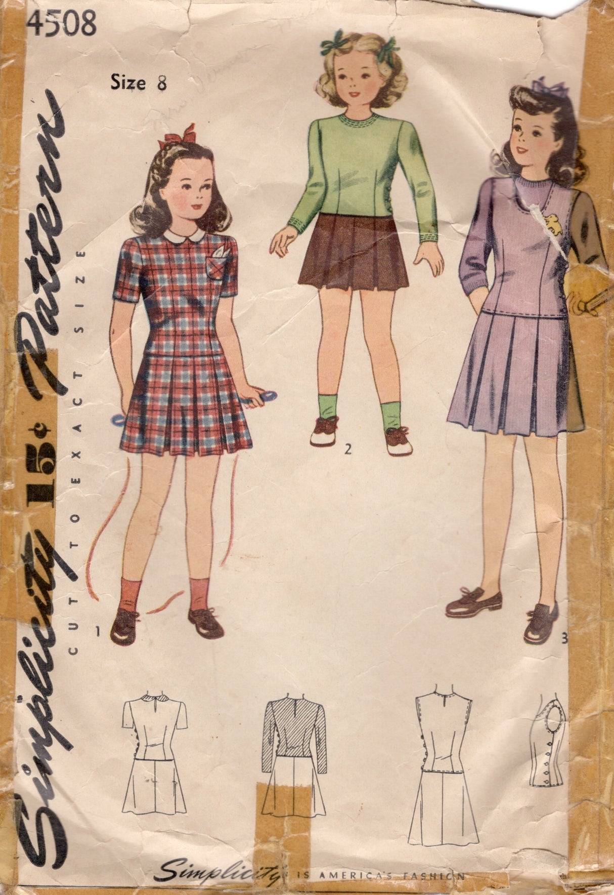 1940's Simplicity Child's Two Piece Dress Pattern with Pleated Skirt - Chest 26" - No. 4508