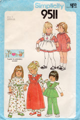 1980's Simplicity Child's Pullover and Pinafore Dress and Pants pattern - Chest 21" - No. 9511
