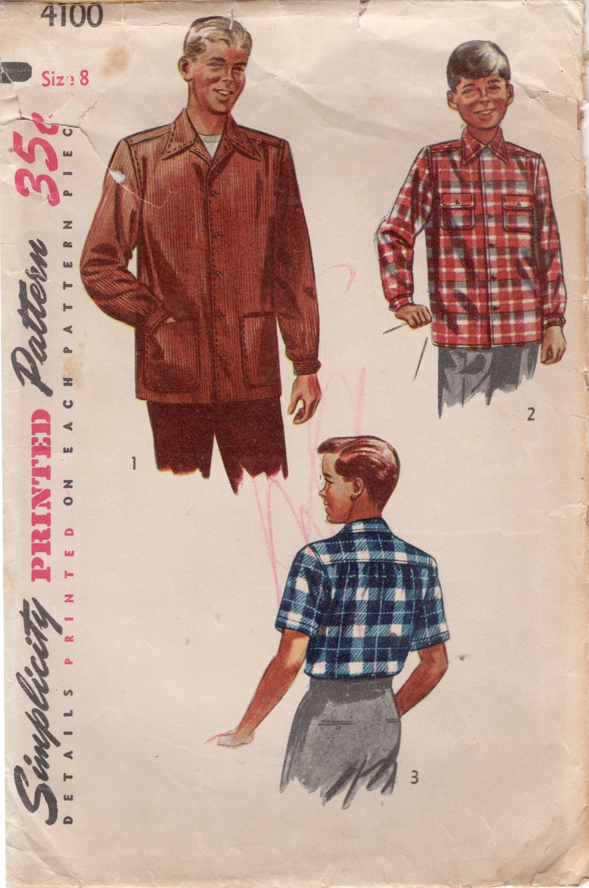1950's Simplicity Child's Button up Shirt Pattern in Three Styles - Chest 26" - No. 4100
