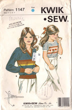 1980's Kwik Sew Girls T-Shirts pattern with Short or Long Sleeves - Chest 23 - 26" - No. 1147
