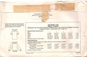 1980's Kwik Sew Girls T-Shirts pattern with Short or Long Sleeves - Chest 23 - 26" - No. 1147