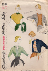 1950's Simplicity Blouse and Jacket Pattern - Bust 32" - No. 3334