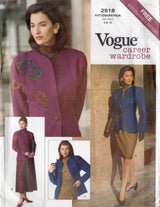 1990's Vogue Career Wardrobe Jacket, Blouse, Pencil or Flared Skirt and Straight Leg Pants Pattern - Bust 30.5-32.5" - No. 2518