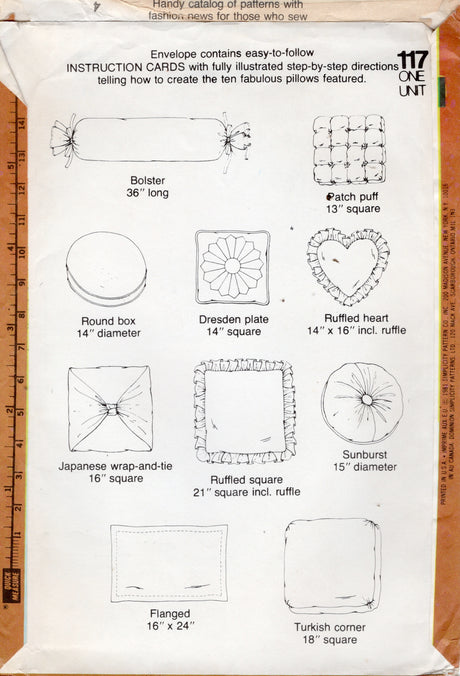 1980's Simplicity 10 Pillow Pattern Instructions - OS- No. 117