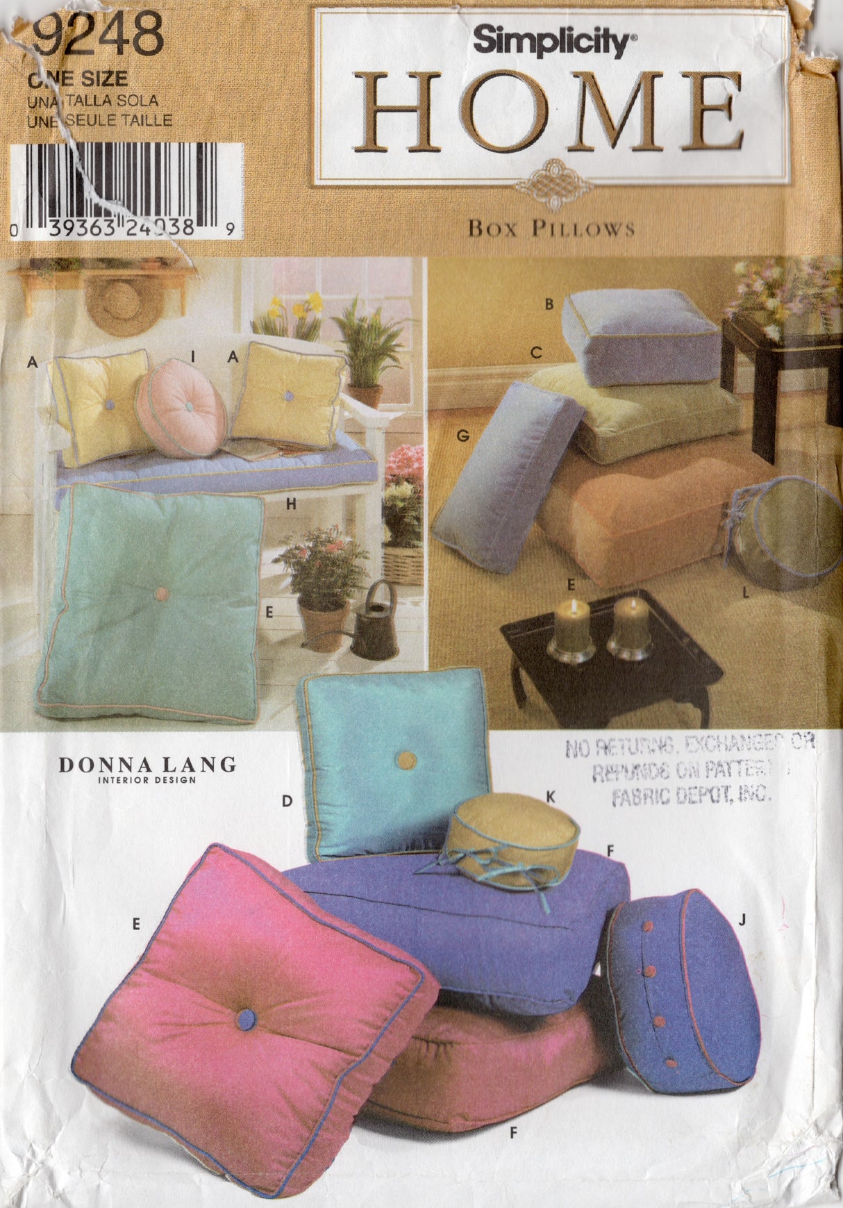 2000’s Simplicity Home Box Pillows Pattern - No. 9248