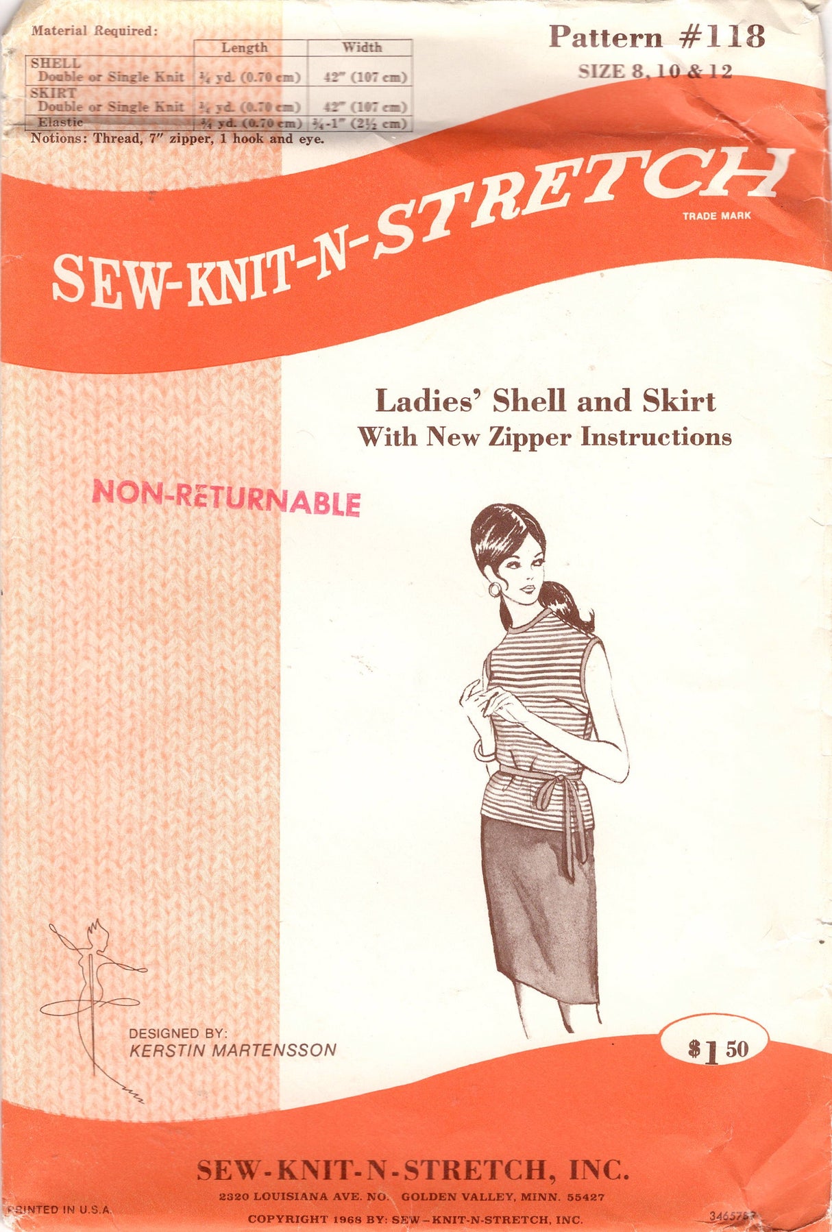 1960’s Sew Knit N Stretch Shell Blouse Sweater and Pencil Skirt Pattern - Bust 31.5-34"- No. 118