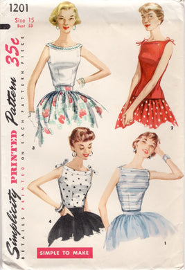 1950’s Simplicity Boat Neck Blouse Pattern in four styles - Bust 33