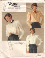 1980's Vogue CALVIN KLEIN Button Up Blouse Pattern with pintucks - Bust 32.5" - No. 1211