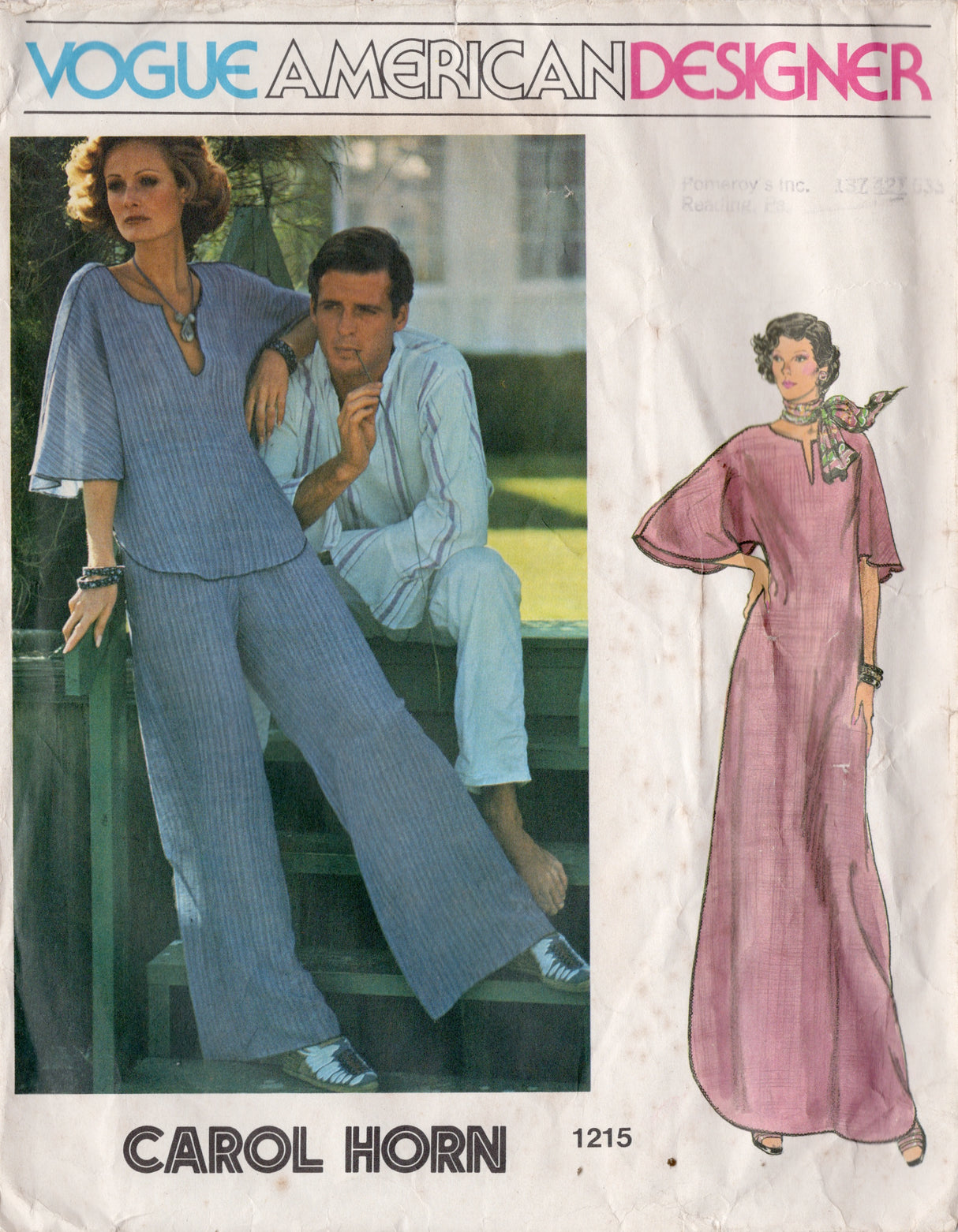1970's Vogue American Designer Loose Pullover Dress or Tunic and Pants pattern - Carol Horn - Bust 34" - No. 1215