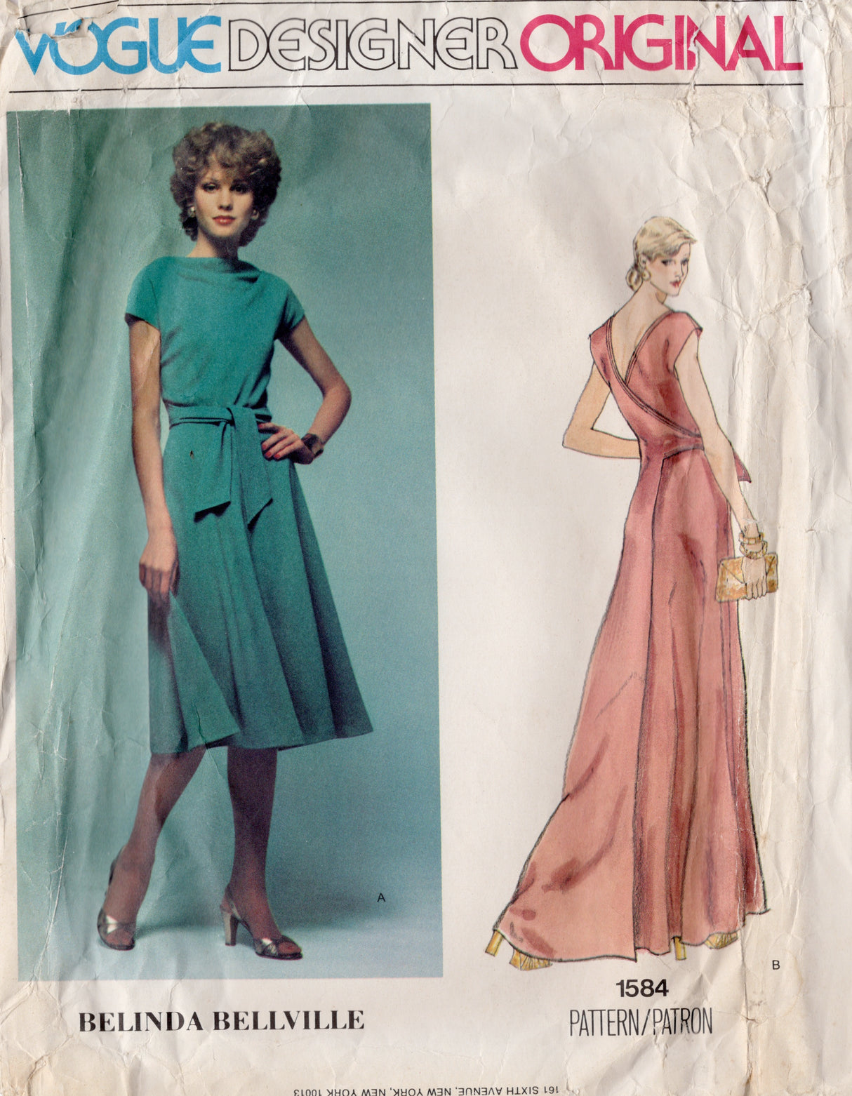 1970's Vogue American Designer Back Wrap Dress pattern - Belinda Bellville - Bust 34" - No. 1584